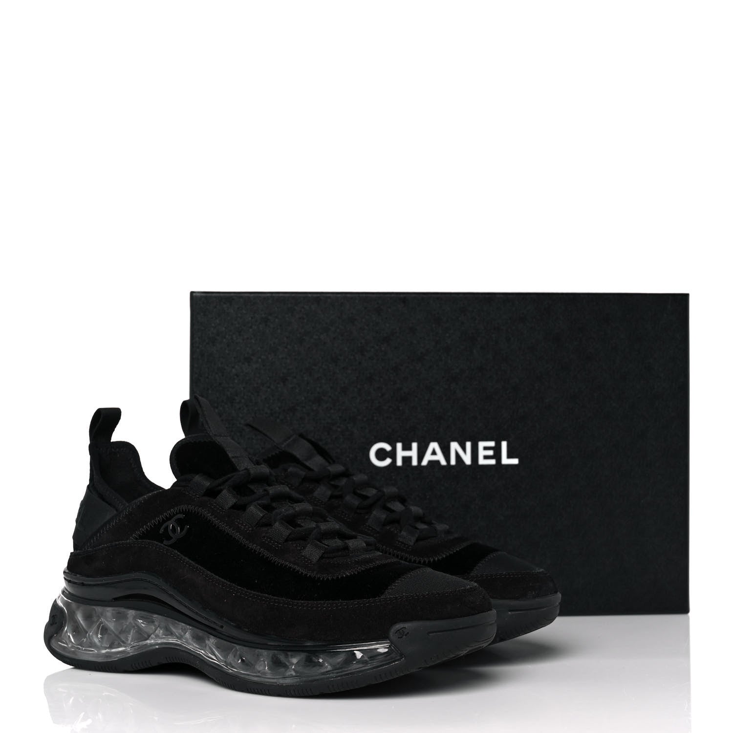 Chanel Suede Calfskin Velvet Grosgrain CC Sneakers 37.5 Black 9 of 9