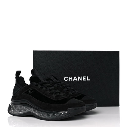 Chanel Suede Calfskin Velvet Grosgrain CC Sneakers 37.5 Black 9 of 9