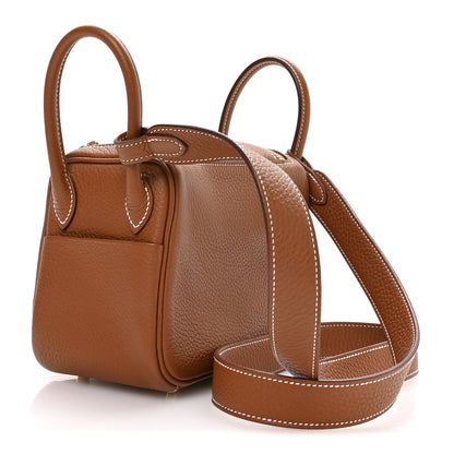 Hermes Taurillon Clemence Mini Lindy 20 Gold 3 of 11