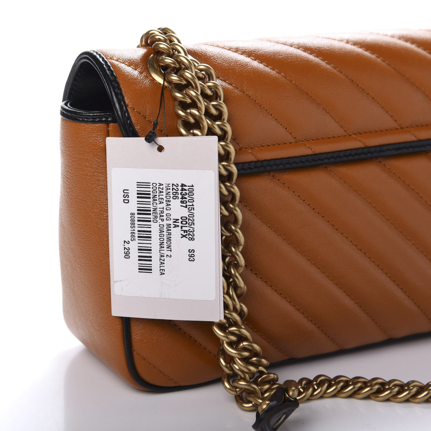Vintage Effect Calfskin Matelasse Diagonal Small Torchon GG Marmont Shoulder Bag Cognac Black