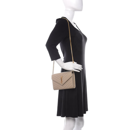 Saint Laurent Grain De Poudre Matelasse Chevron Monogram Envelope Chain Wallet Nude Powder 2 of 10