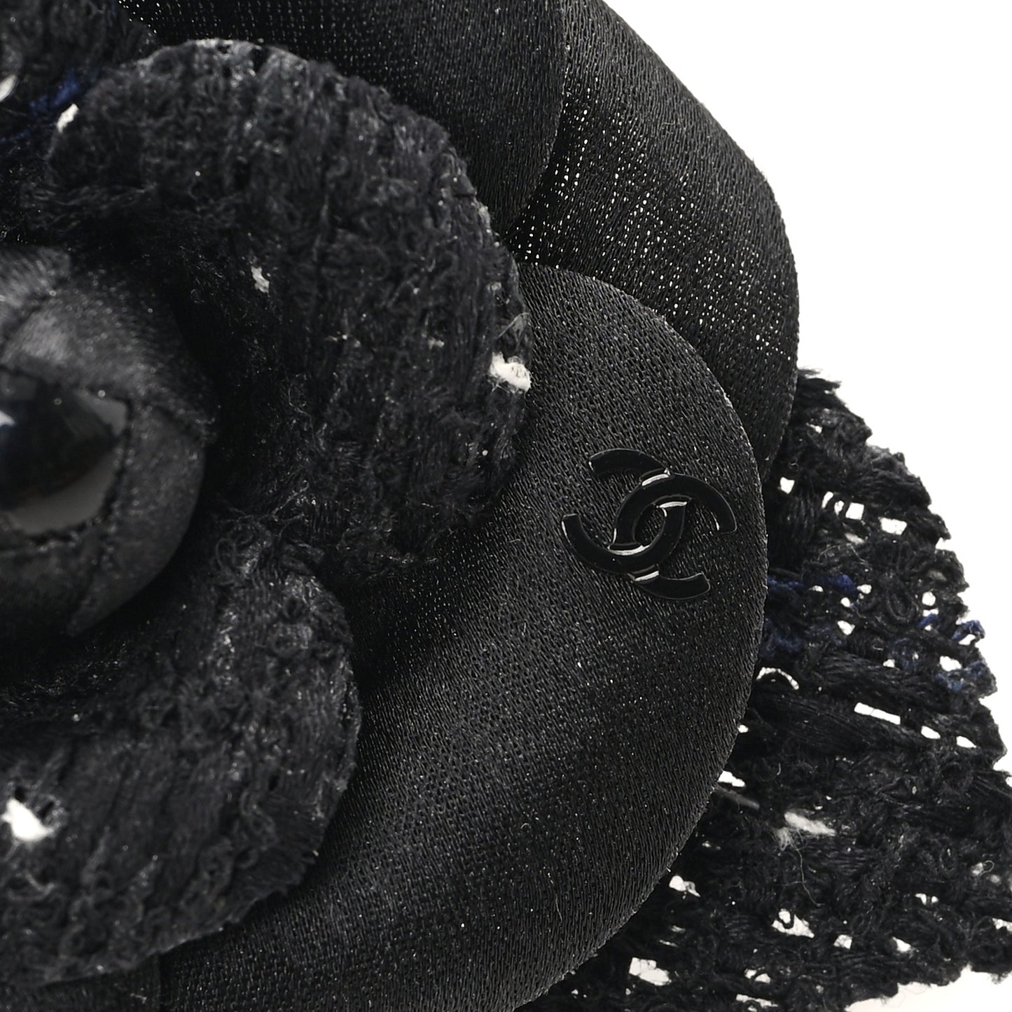 Tweed Camellia Pin Brooch Black White