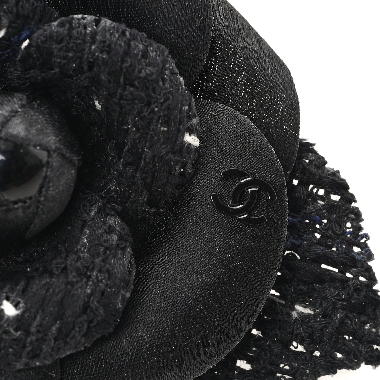Chanel Tweed Camellia Pin Brooch Black White 3 of 3