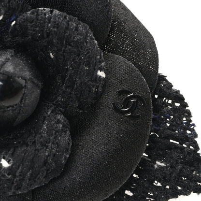 Chanel Tweed Camellia Pin Brooch Black White 3 of 3