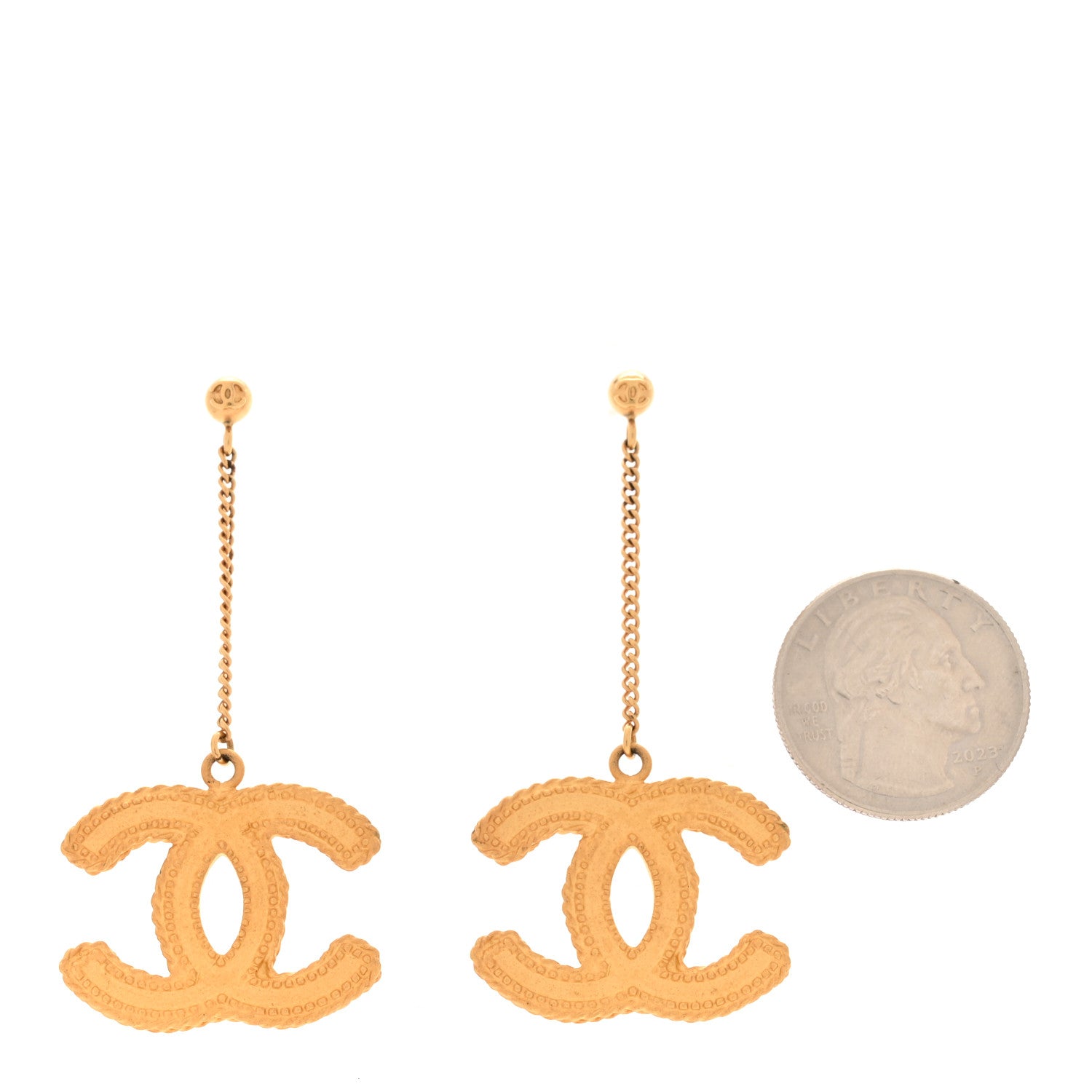 Chanel CC Drop Earrings Matte Gold 2 of 5