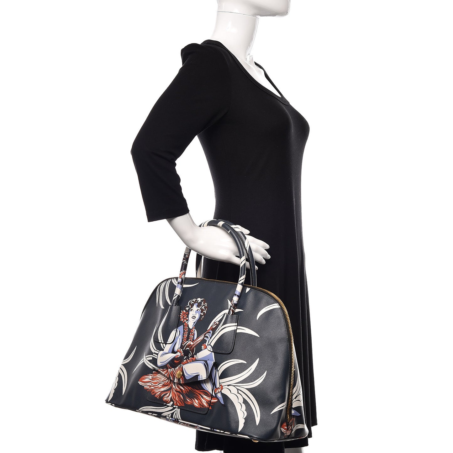 Saffiano Print Hawaiian Girl Front Pocket Tote Smeraldo