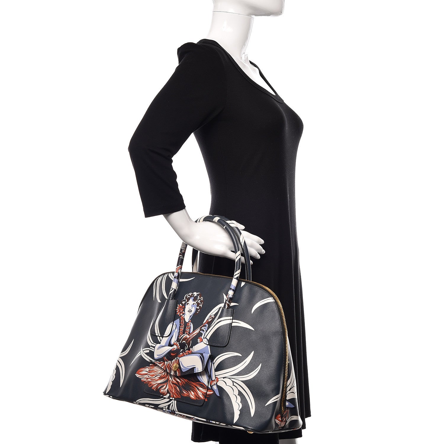 Prada Saffiano Print Hawaiian Girl Front Pocket Tote Smeraldo 2 of 10