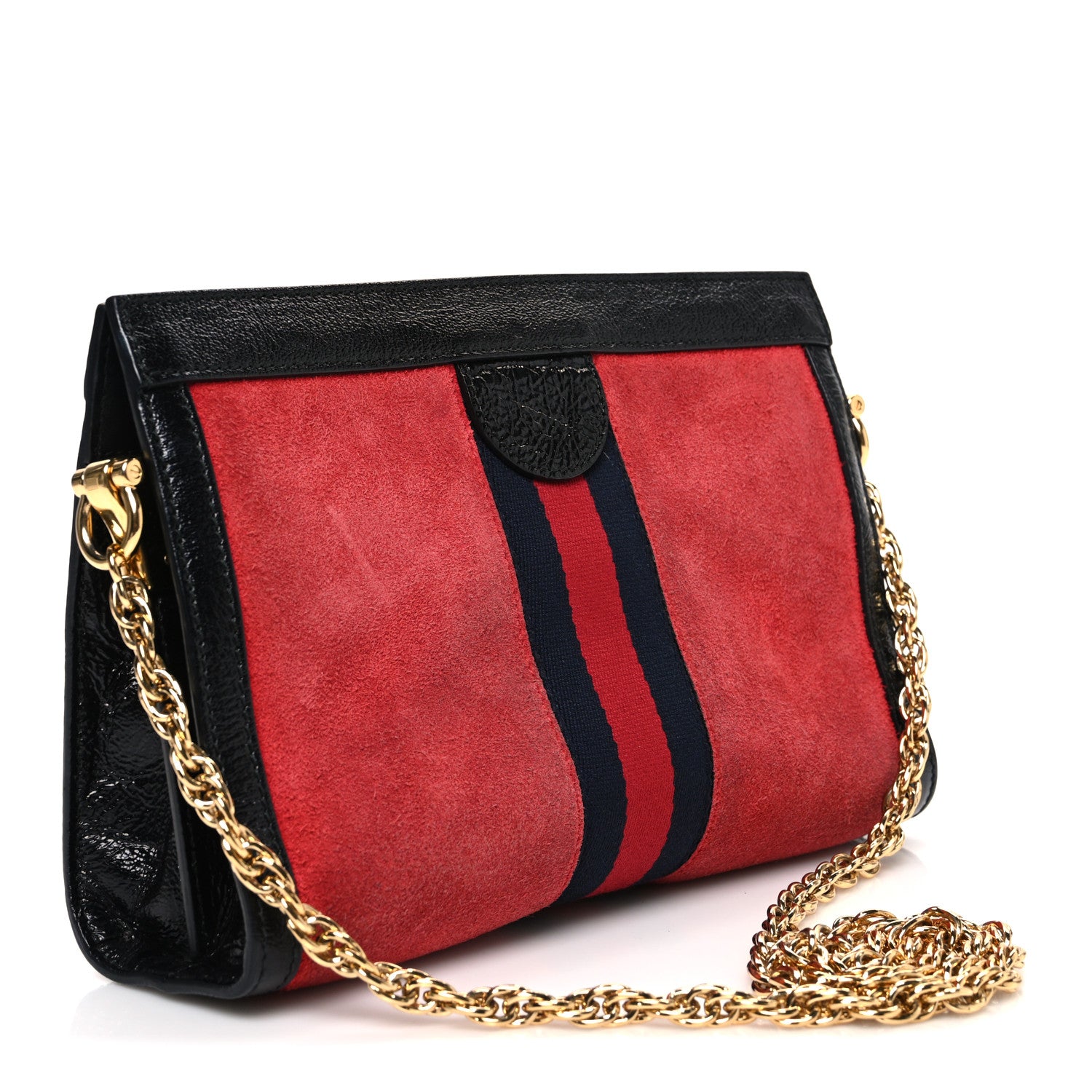 Gucci Suede Patent Web Small Ophidia Chain Shoulder Bag Hibiscus Red Black 3 of 10
