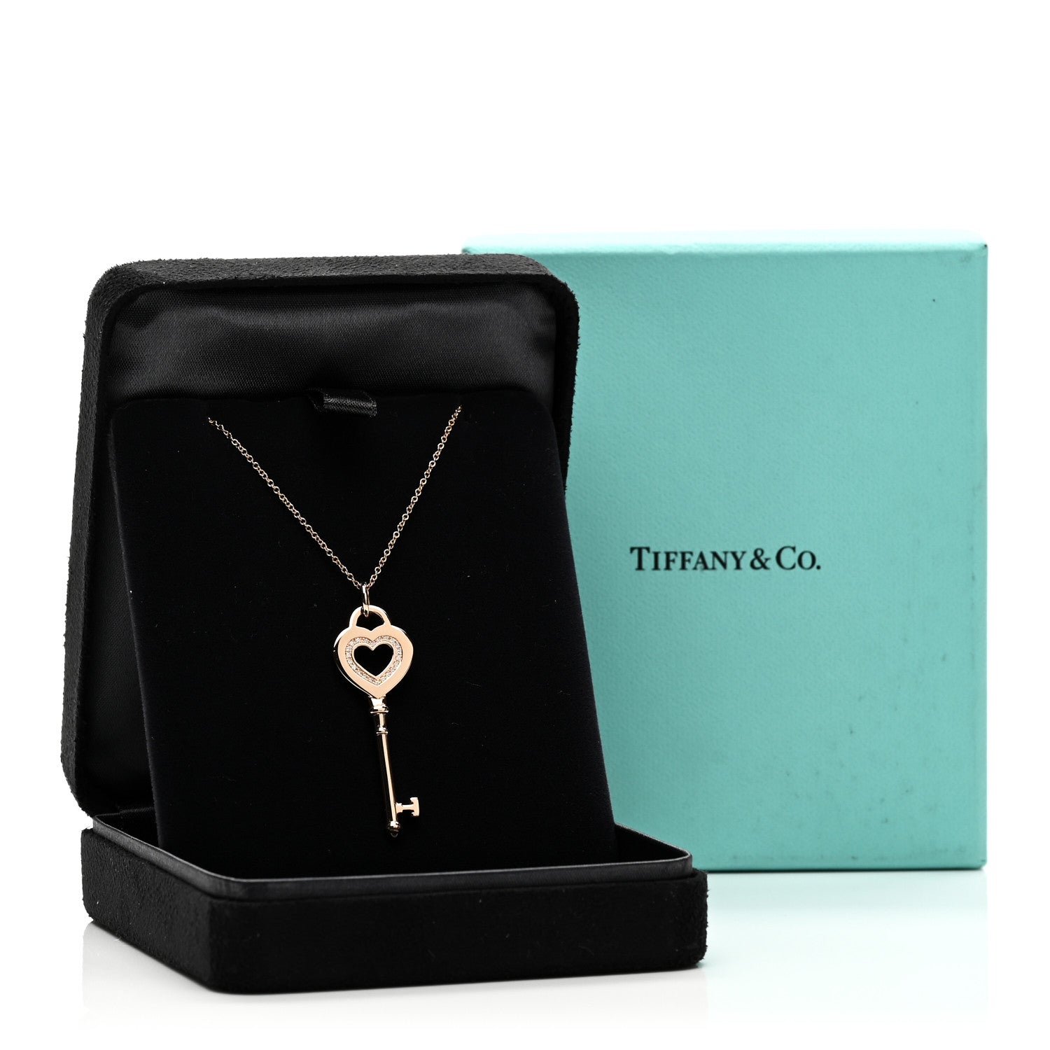 Tiffany 18K Rose Gold Diamond Heart Key Pendant Necklace 6 of 6