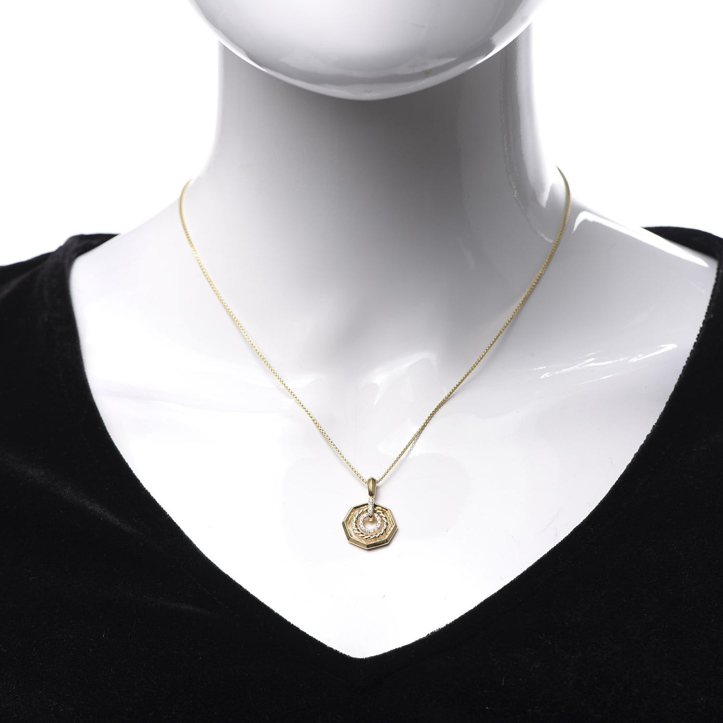 18K Yellow Gold Diamond 16mm Stax Pendant Necklace
