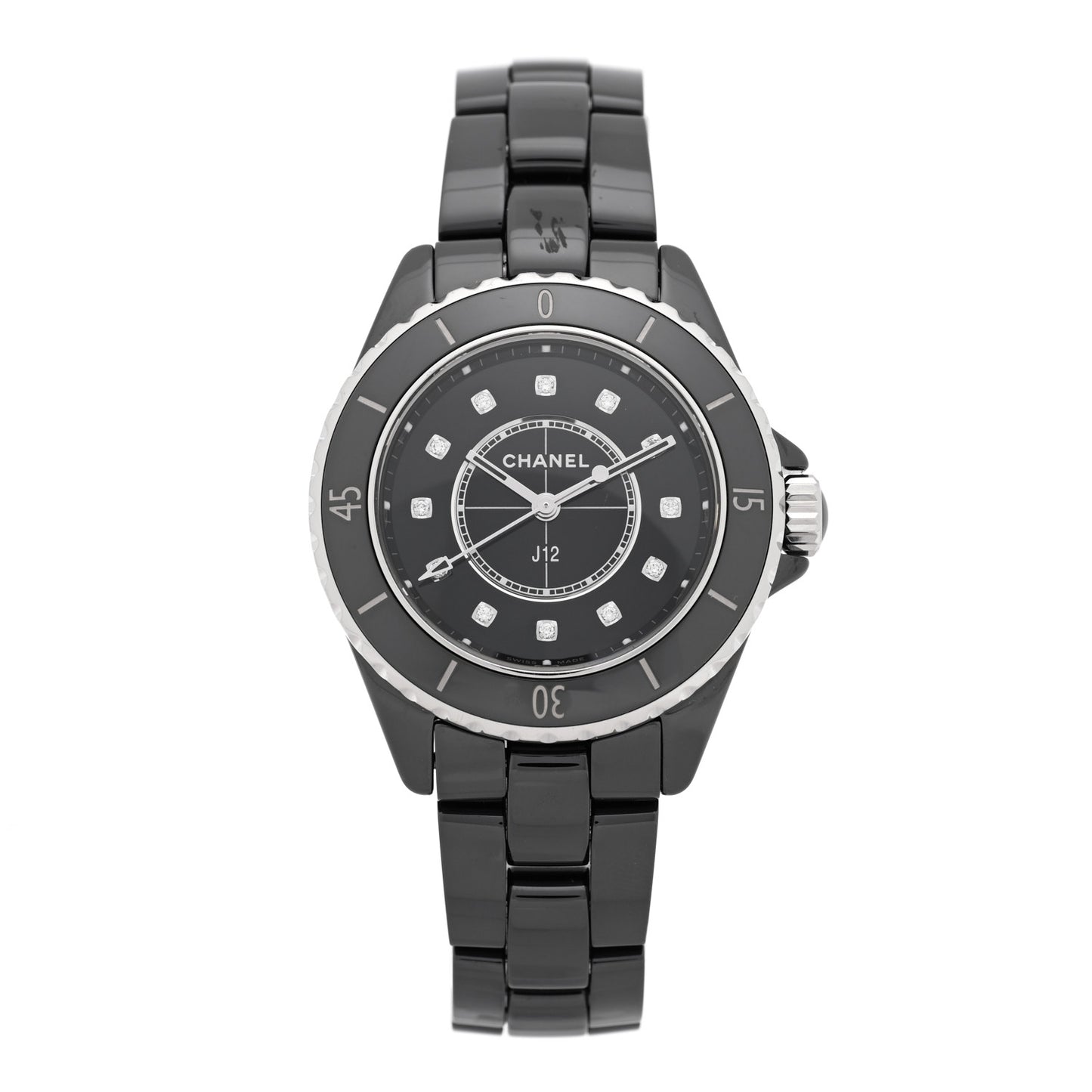 Stainless Steel Ceramic Diamond 33mm J12 Quartz Watch Black