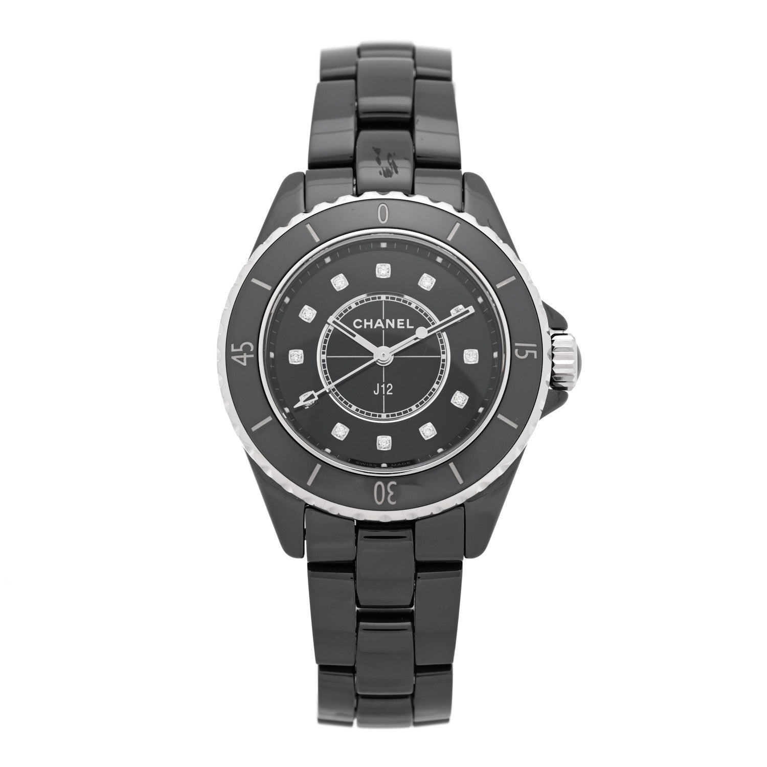 Chanel Stainless Steel Ceramic Diamond 33mm J12 Quartz Watch Black 1 of 4