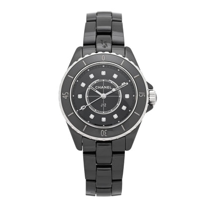 Chanel Stainless Steel Ceramic Diamond 33mm J12 Quartz Watch Black 1 of 4