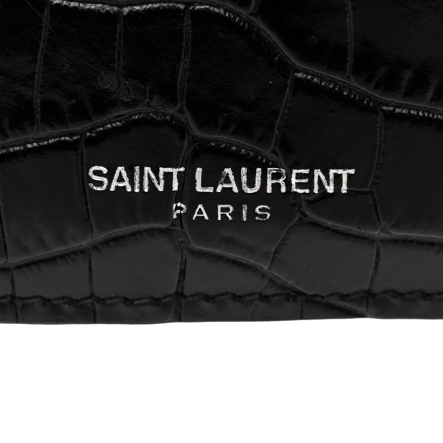 Saint Laurent Calfskin Crocodile Embossed 5 Fragments Zip Card Case Black 8 of 8
