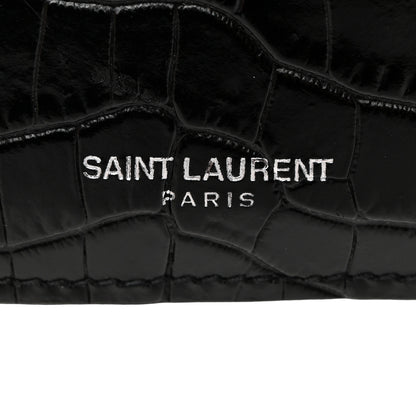 Saint Laurent Calfskin Crocodile Embossed 5 Fragments Zip Card Case Black 8 of 8