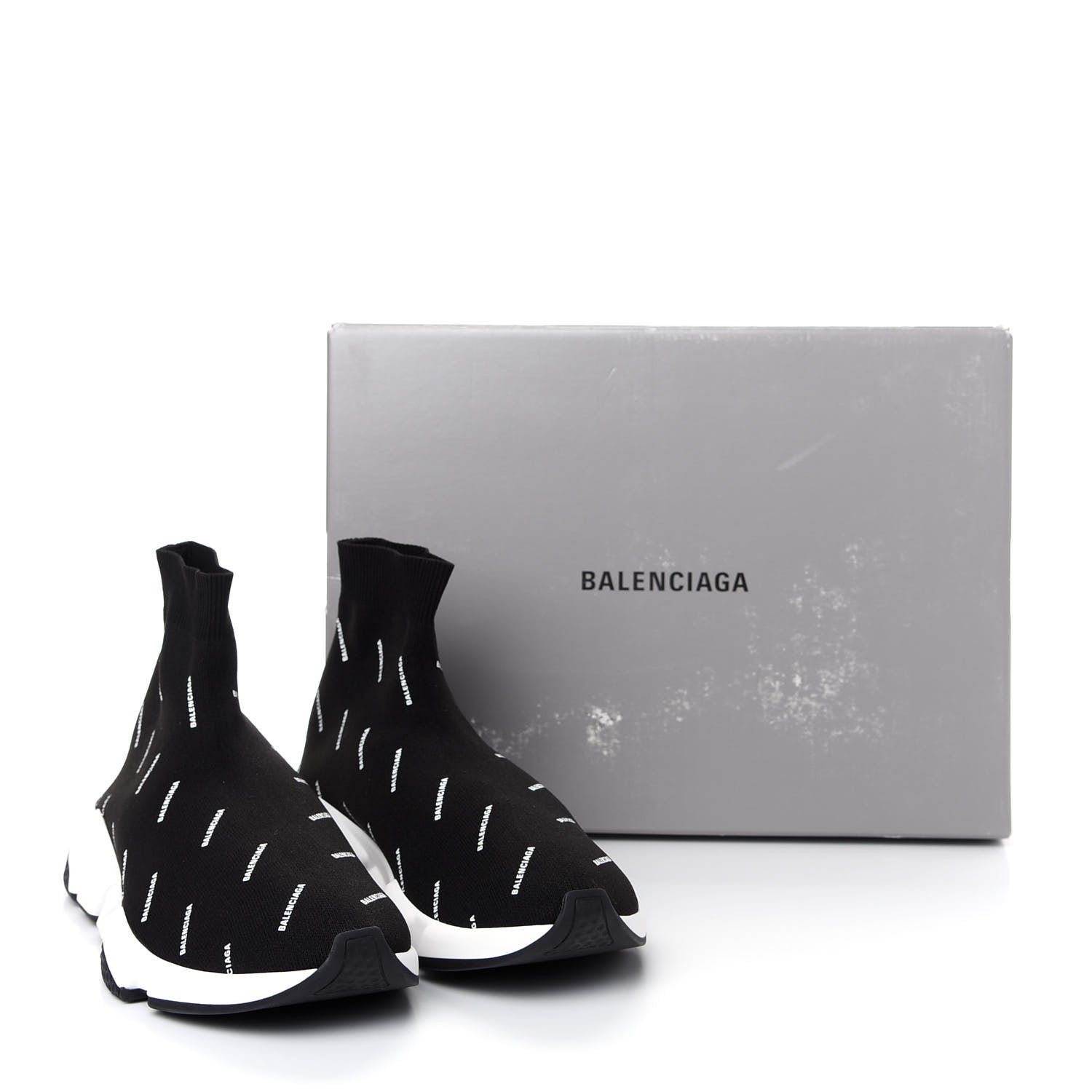 Balenciaga Neoprene Knit Allover Logo Bi-Color Sole Mens Speed Sneakers 43 Black White 11 of 11