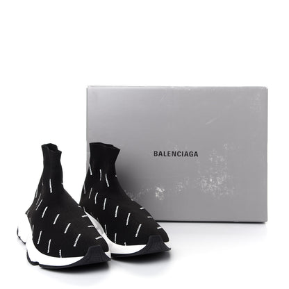 Balenciaga Neoprene Knit Allover Logo Bi-Color Sole Mens Speed Sneakers 43 Black White 11 of 11