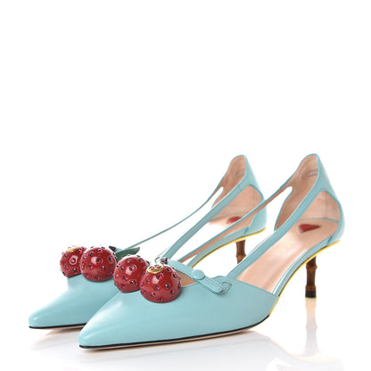 Gucci Malaga Kid Unia Cherry Pumps 40 New Acquamarine Emerald Cocoa 3 of 8