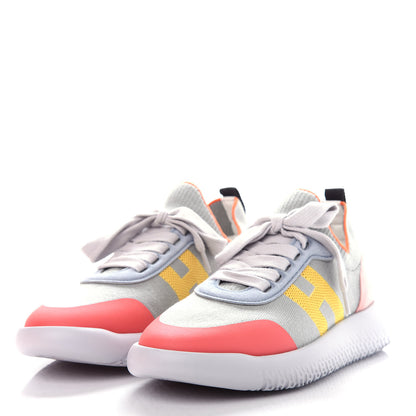 Hermes Knit Suede Goatskin Womens Crew Sneakers 36 Multicolor Gris Orange 3 of 11