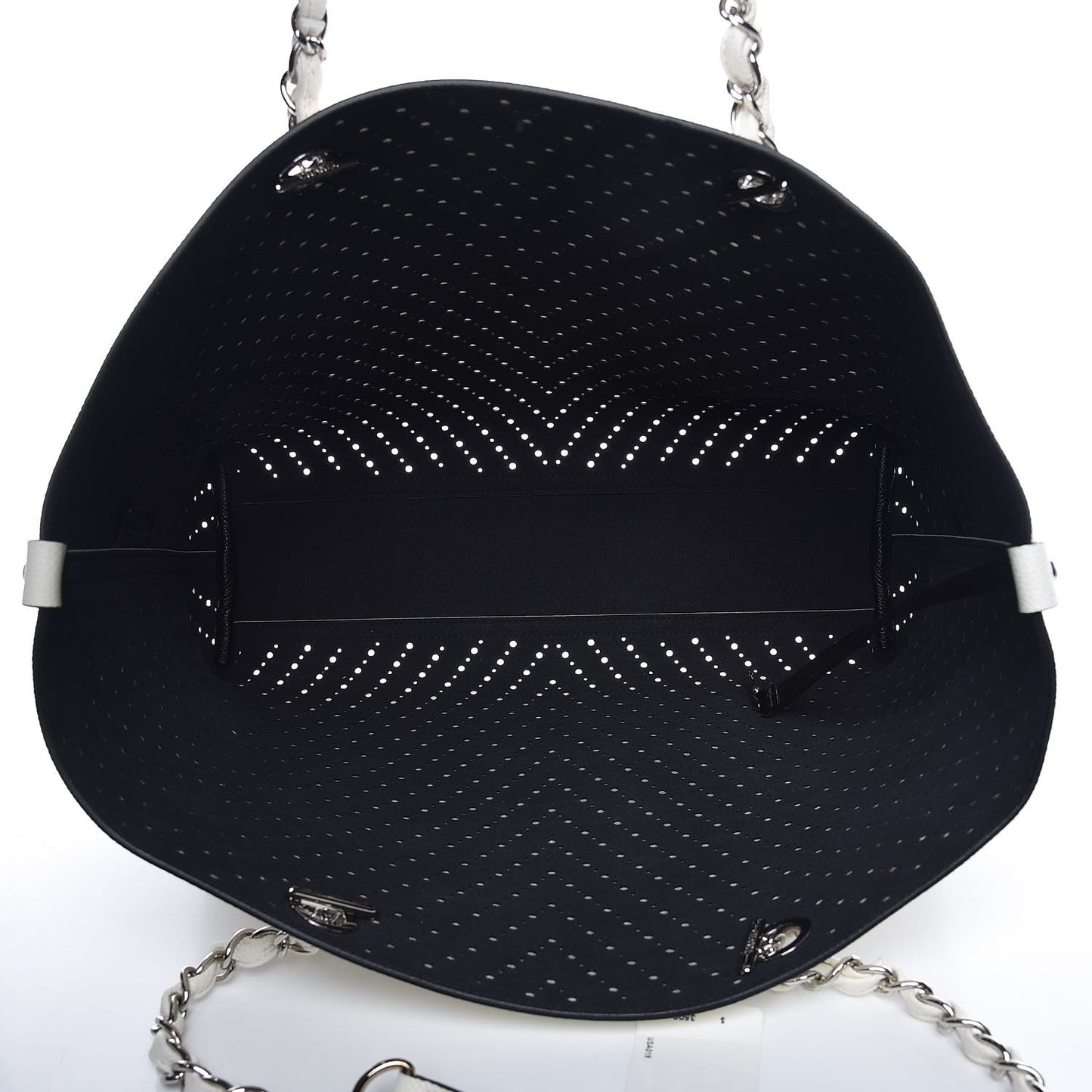 Perforated Grained Calfskin Large Shopping Tote White