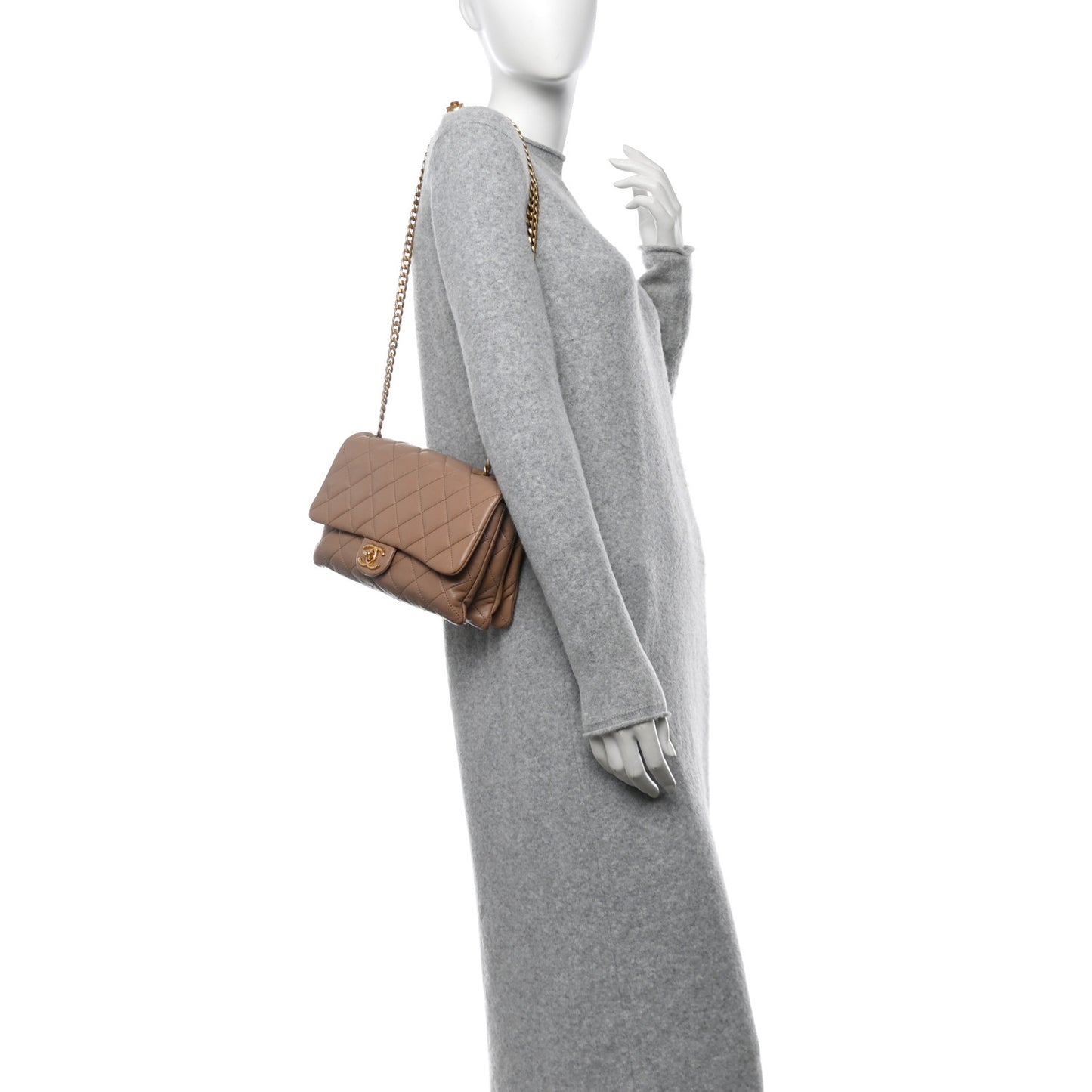 Lambskin Quilted Medium Pillow Crush Flap Beige