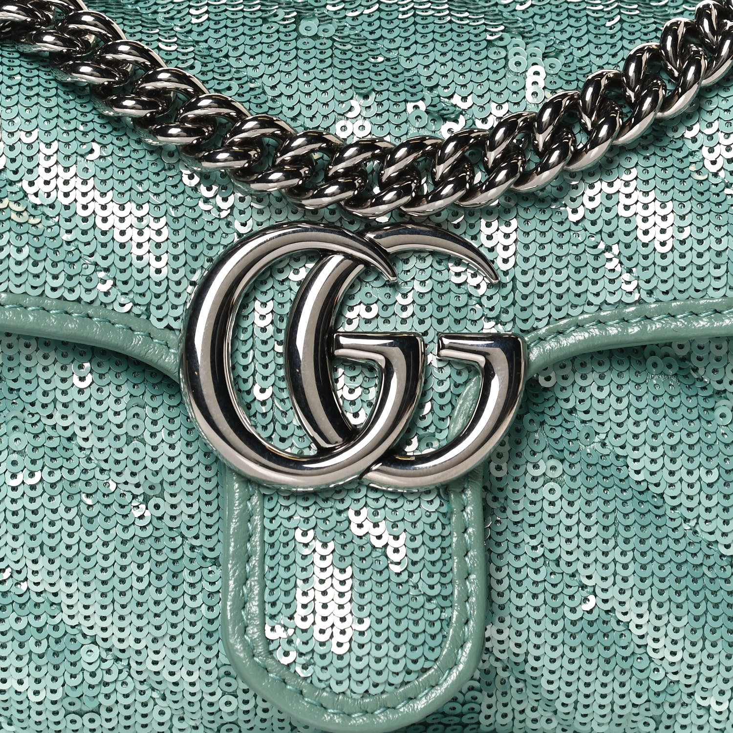 Gucci Sequin Matelasse Diagonal Mini GG Marmont Shoulder Bag Water Green Verde Chiaro Light Water Green 8 of 11