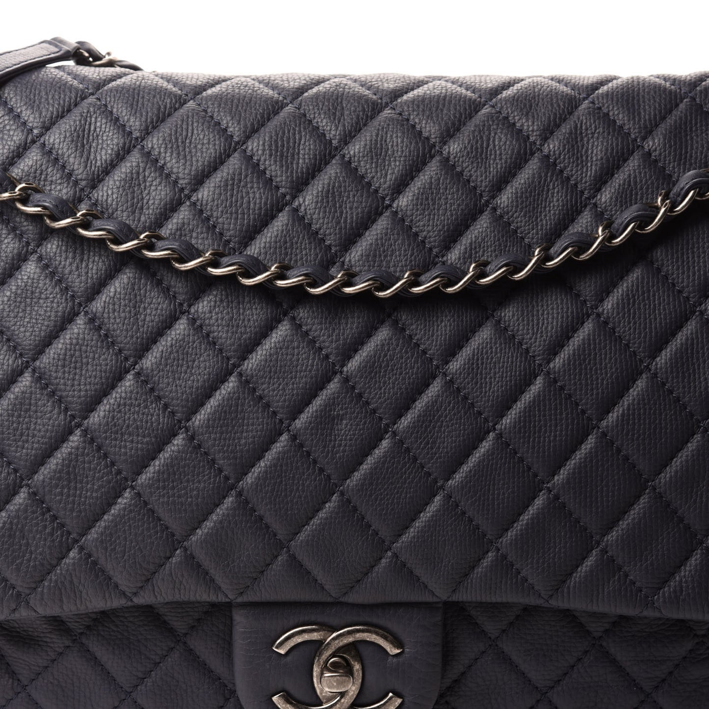 Calfskin Quilted XXL Travel Flap Bag Navy
