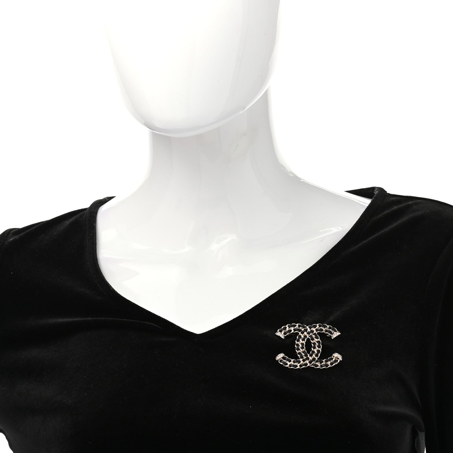 Chanel Lambskin Crystal CC Chain Brooch Black Gold 2 of 5