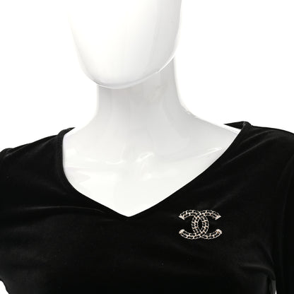 Chanel Lambskin Crystal CC Chain Brooch Black Gold 2 of 5