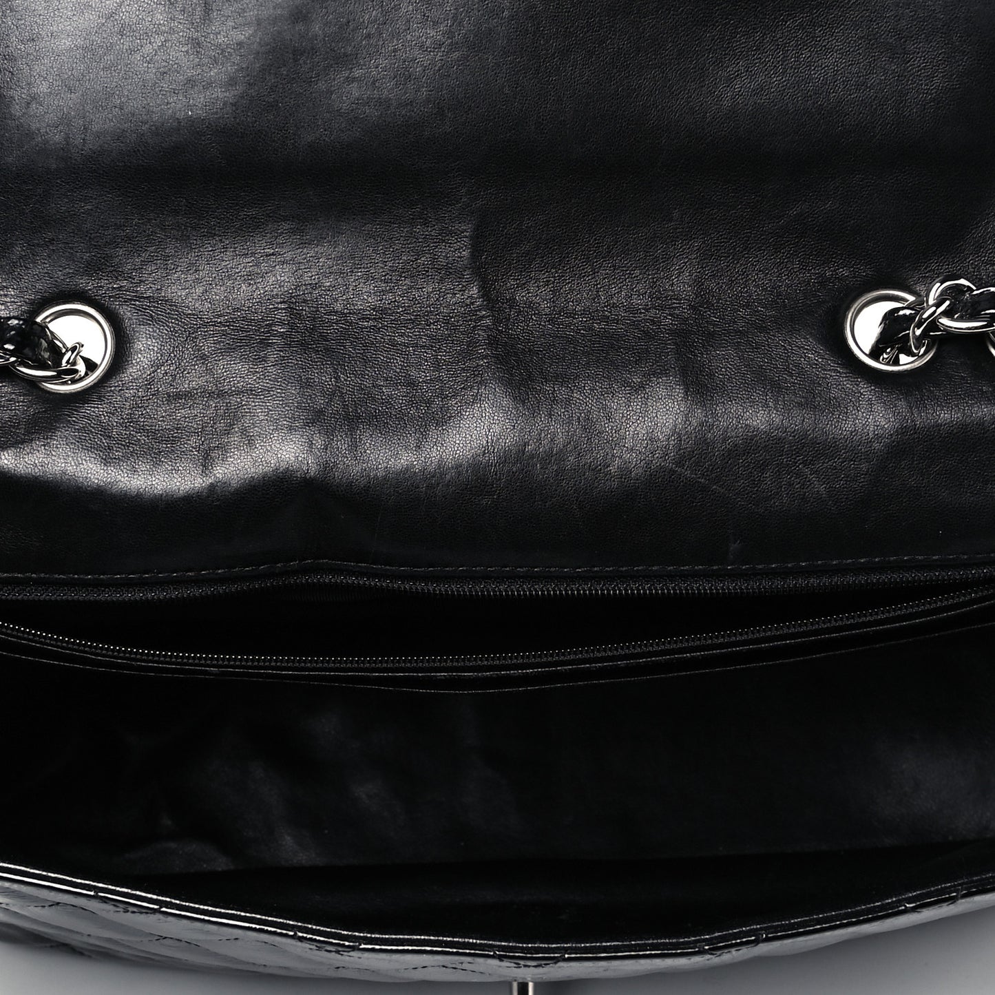 Crinkled Patent Quilted Jumbo Single Flap Black