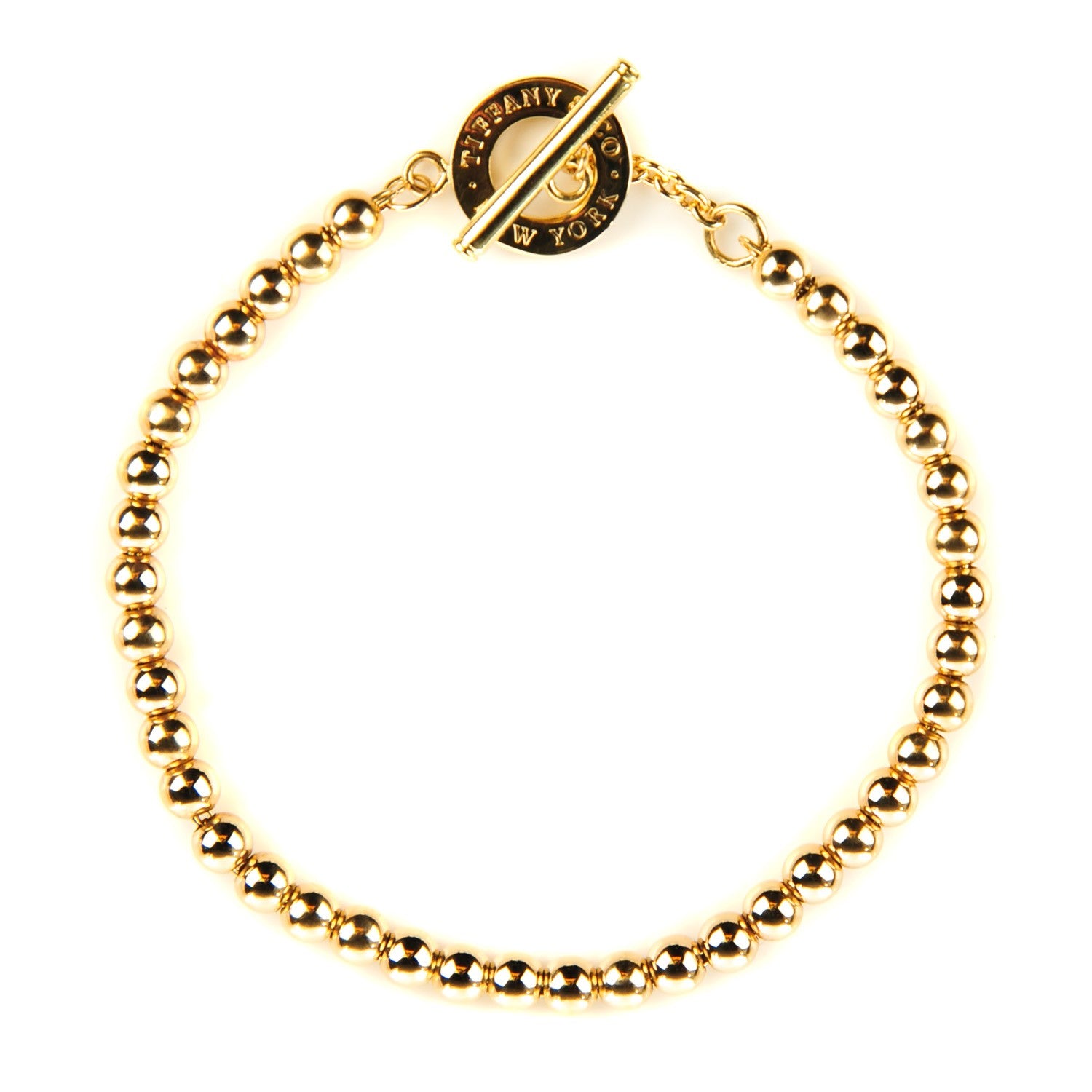Tiffany 18K Yellow Gold 4mm Beads Toggle Bracelet 1 of 6