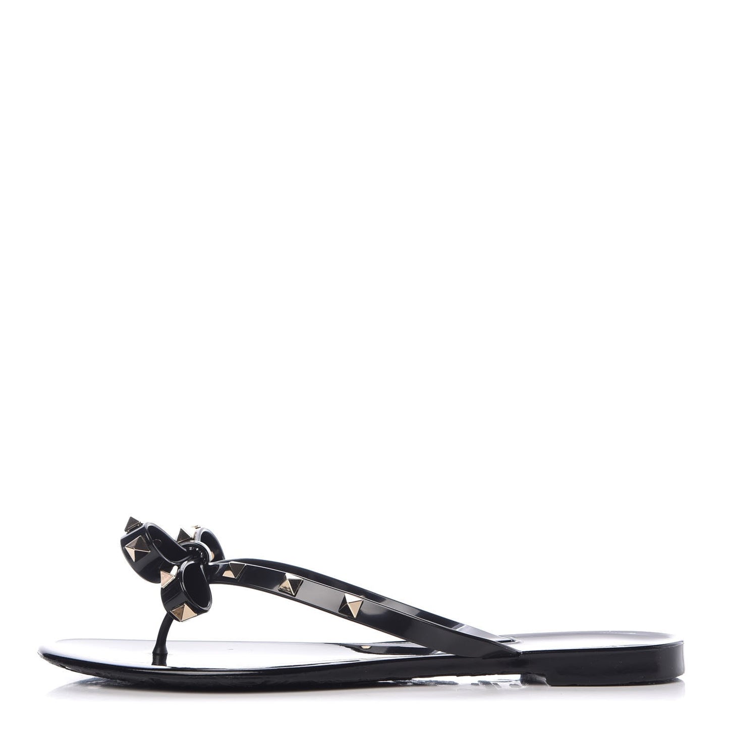PVC Jelly Rockstud Bow Thong Sandals 40 Black
