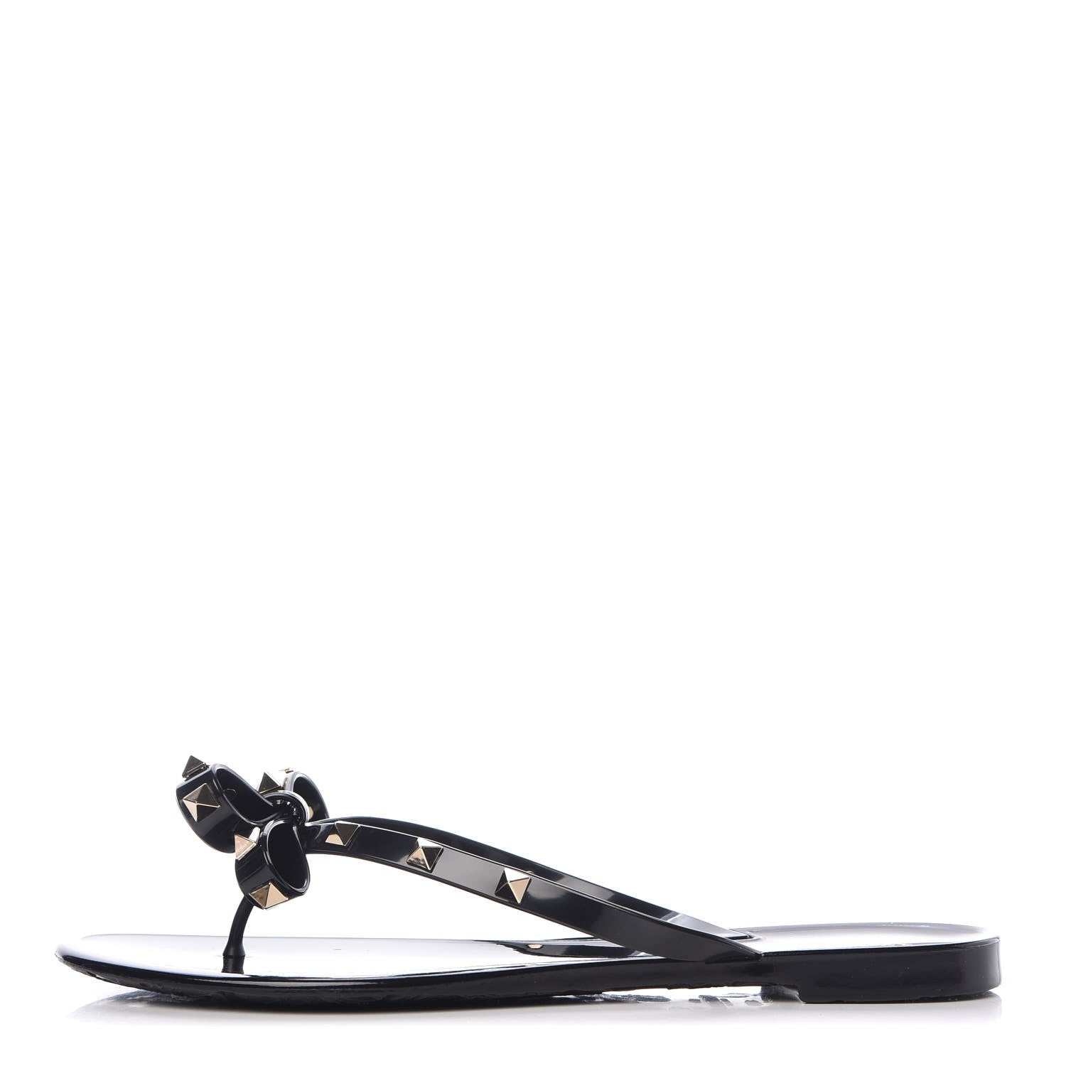 Valentino Garavani PVC Jelly Rockstud Bow Thong Sandals 40 Black 1 of 8