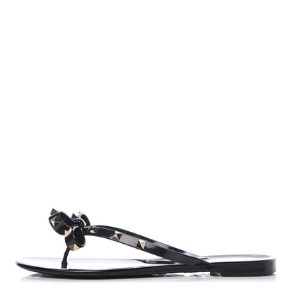 Valentino Garavani PVC Jelly Rockstud Bow Thong Sandals 40 Black 1 of 8