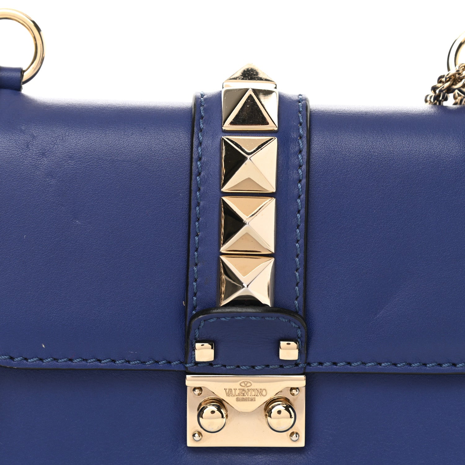 Valentino Garavani Vitello Small Glam Lock Rockstud Flap Blue China 7 of 14