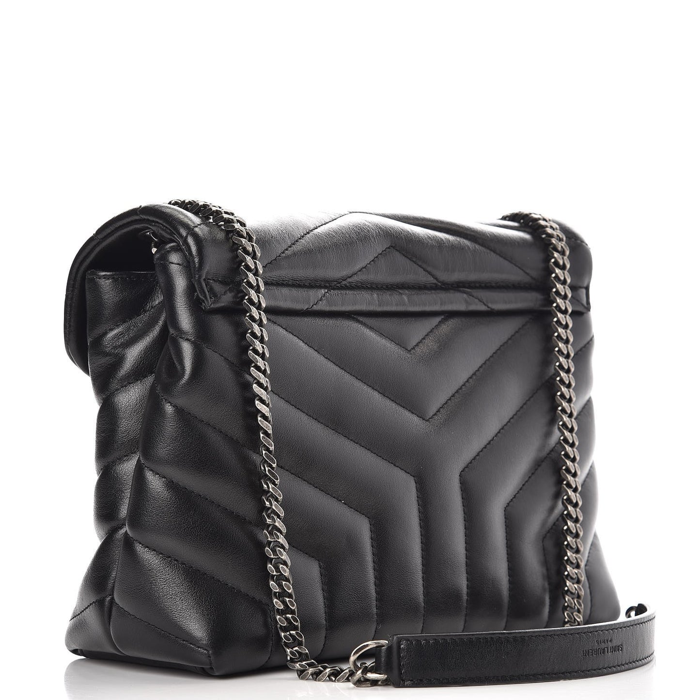 Calfskin Y Quilted Monogram Small Charm Loulou Chain Satchel Black