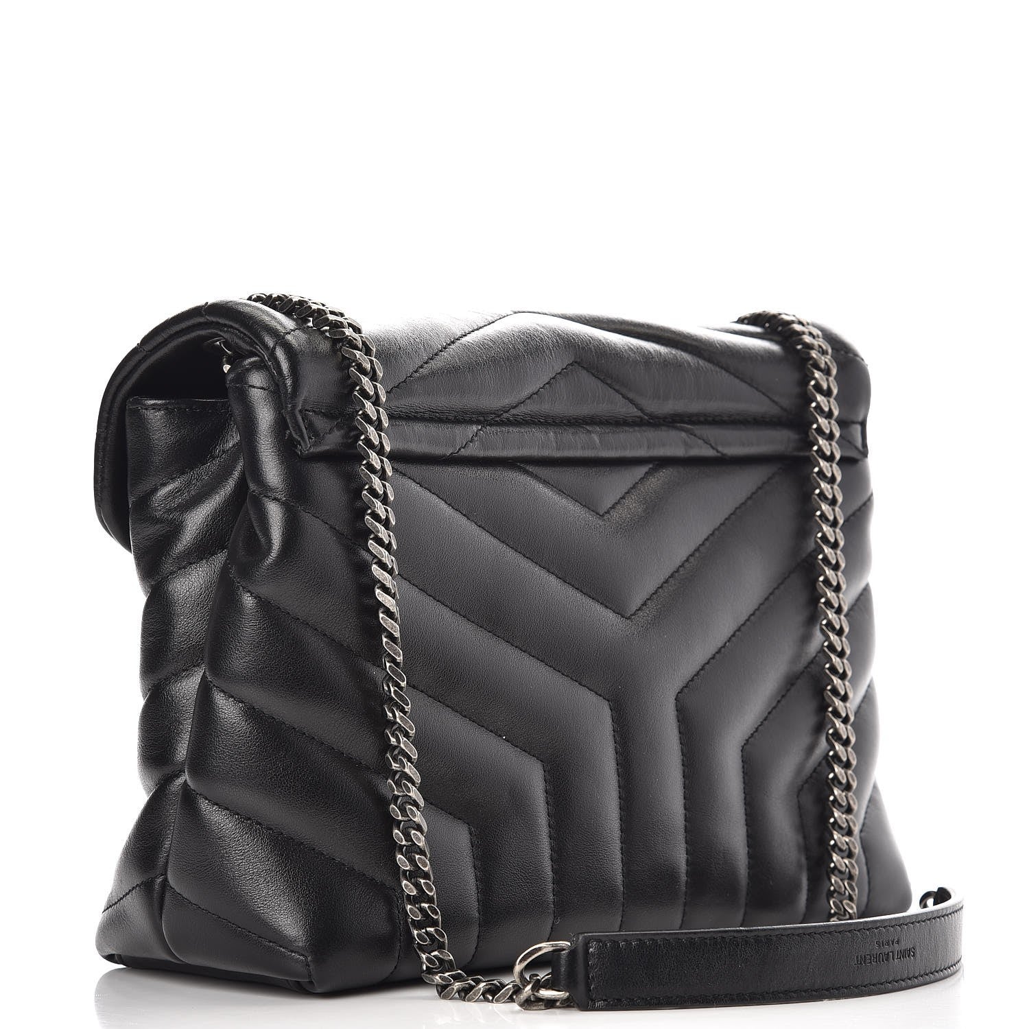 Saint Laurent Calfskin Y Quilted Monogram Small Charm Loulou Chain Satchel Black 3 of 9