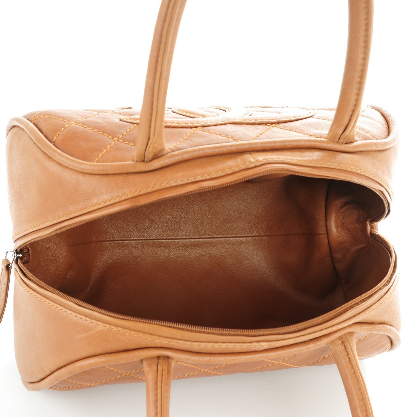 Calfskin Quilted Small Bowler Brown