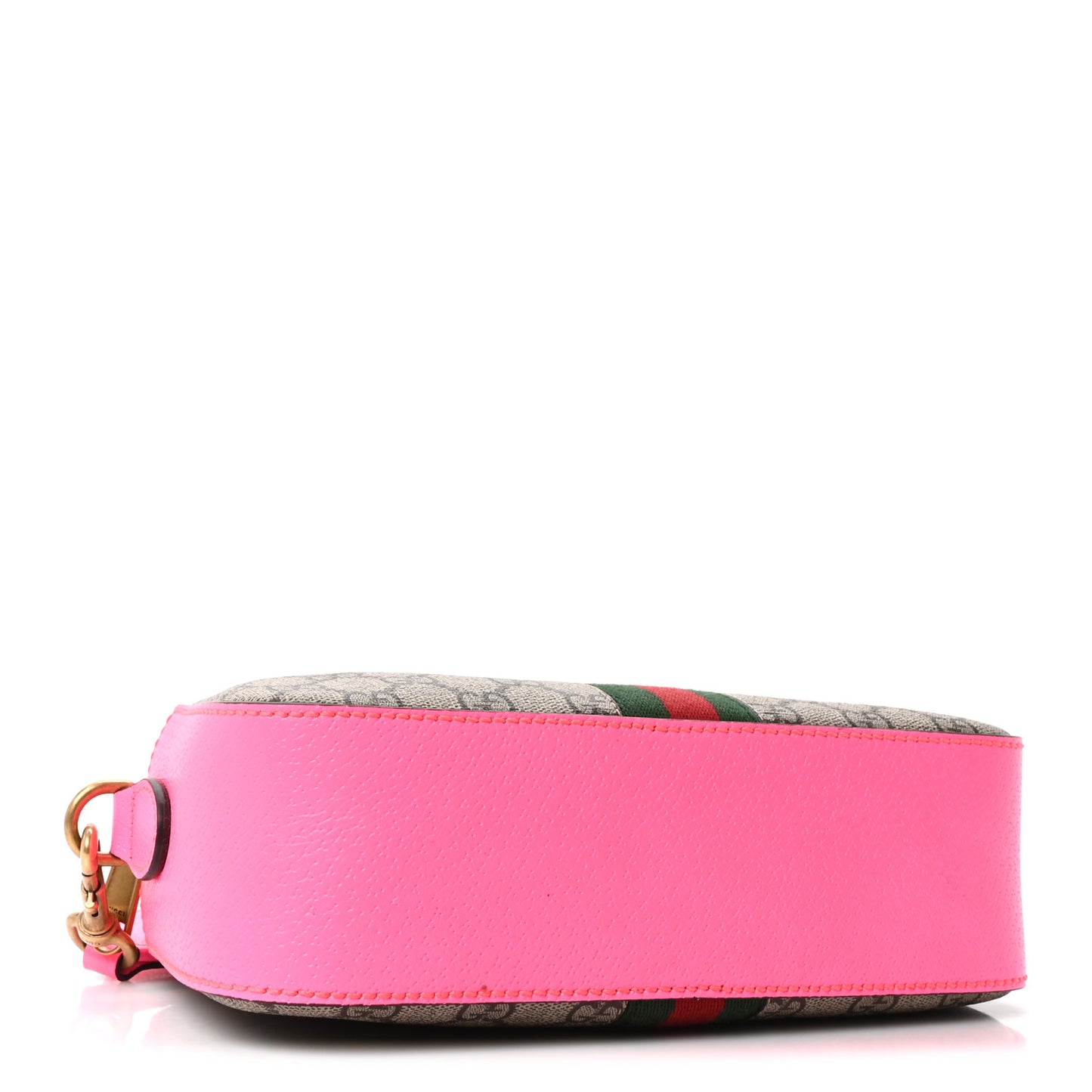 GG Supreme Monogram Textured Dollar Calfskin Web Ophidia Small Crossbody Bag Beige Ebony Fuchsia