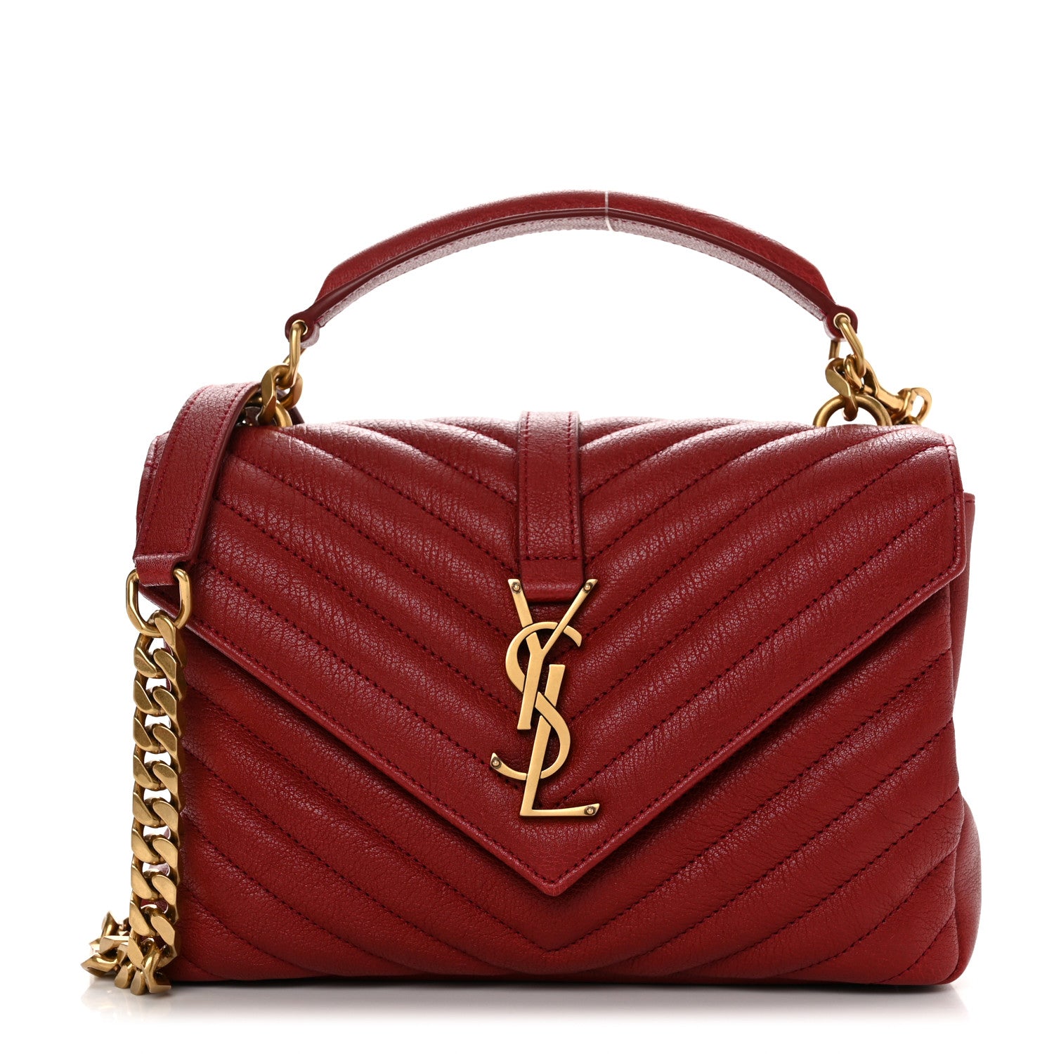Saint Laurent Sheepskin Matelasse Chevron Monogram Medium College Bag Opyum Red 1 of 11