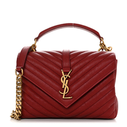 Saint Laurent Sheepskin Matelasse Chevron Monogram Medium College Bag Opyum Red 1 of 11