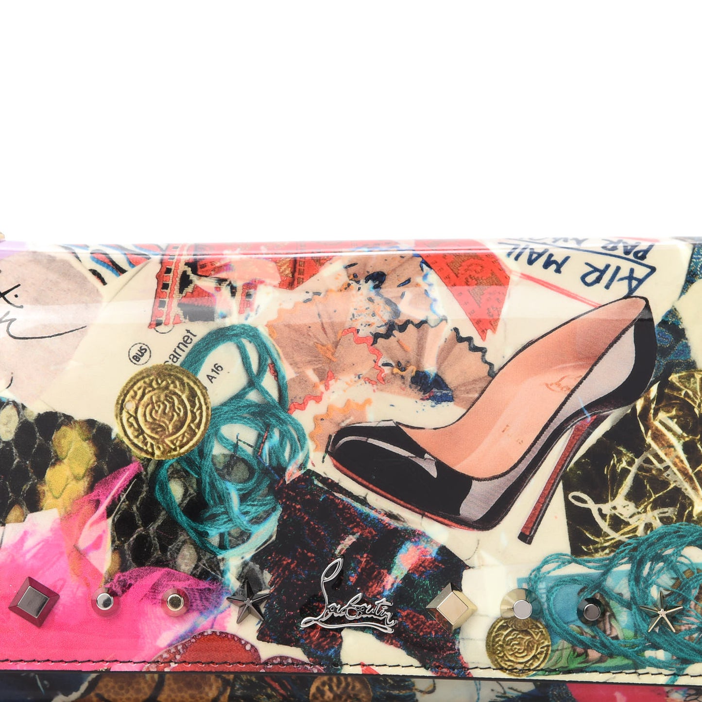 Patent Printed Collage Flap Wallet Multicolor