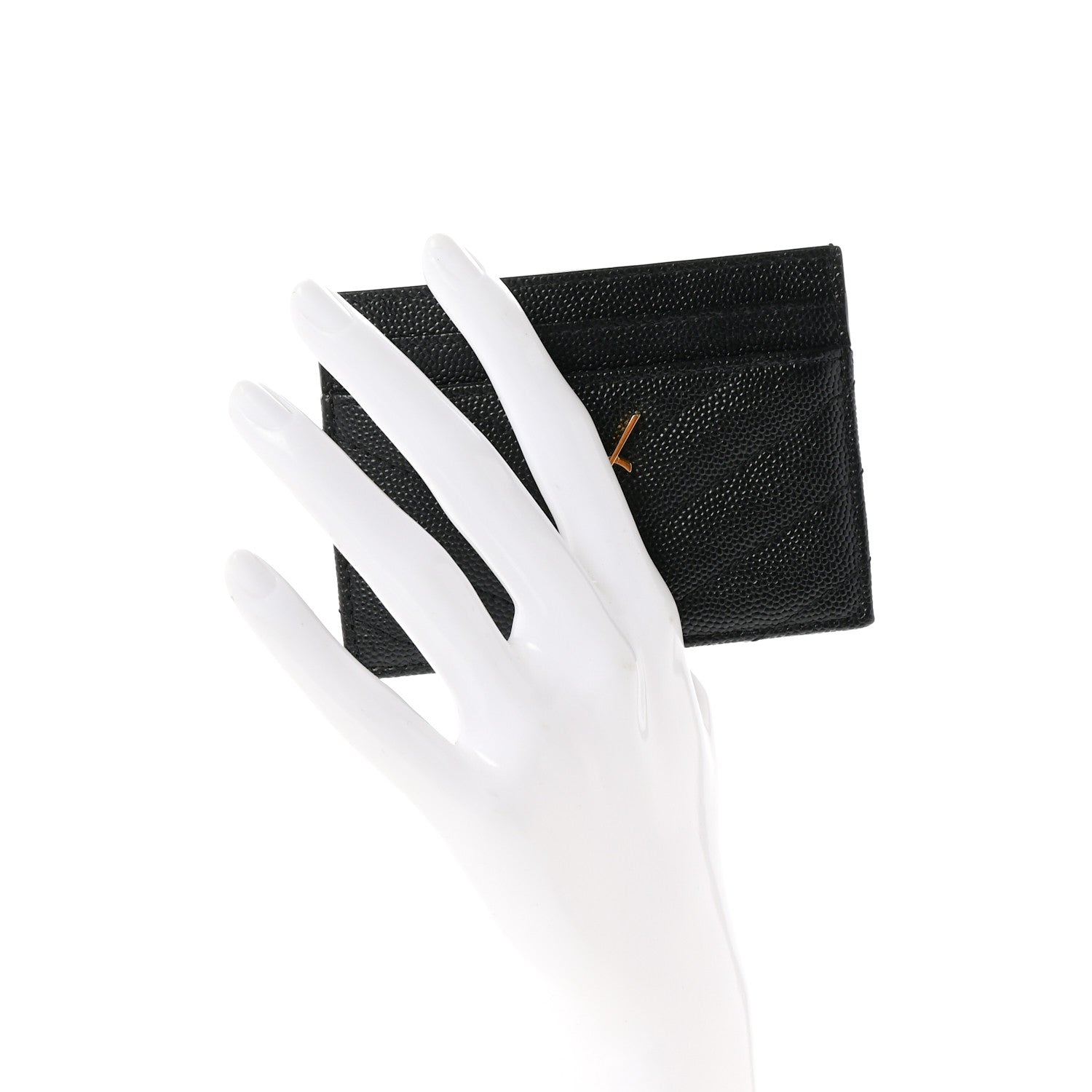 Saint Laurent Grain De Poudre Matelasse Chevron Monogram Credit Card Case Black 2 of 7