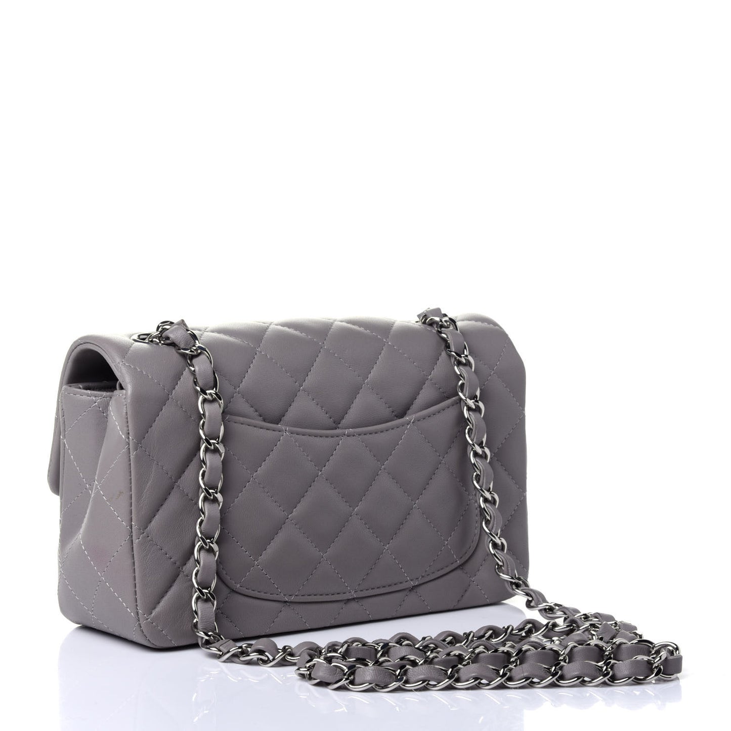 Lambskin Quilted Mini Rectangular Flap Grey