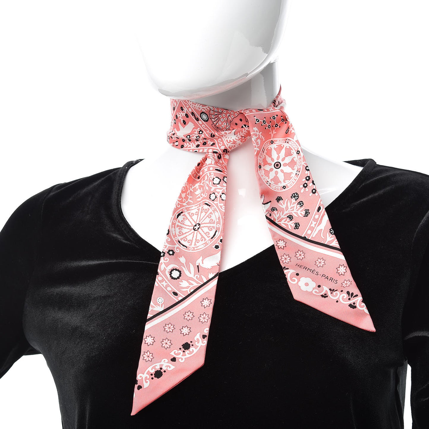 Silk Peuple Du Vent Bandana Twilly Rose Malabar Black White