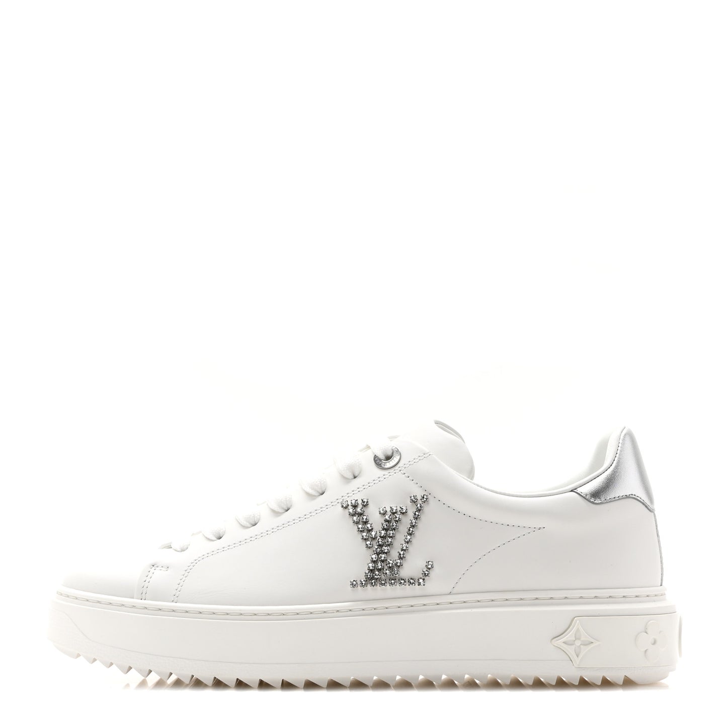 Calfskin Monogram Rhinestone Time Out Sneakers 38.5 White Silver
