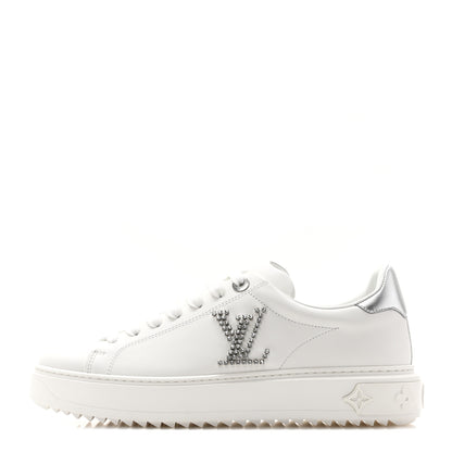 Louis Vuitton Calfskin Monogram Rhinestone Time Out Sneakers 38.5 White Silver 1 of 9