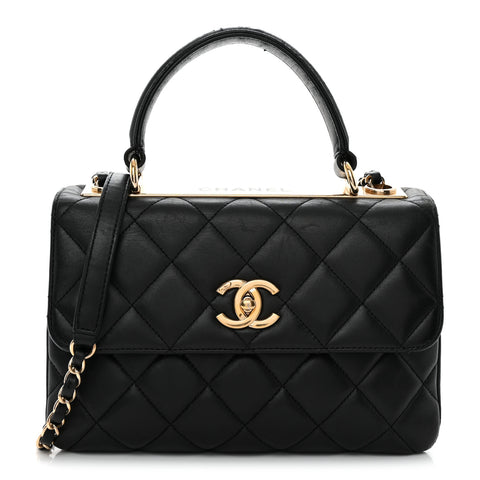 Lambskin Quilted Small Trendy CC Dual Handle Flap Bag Black