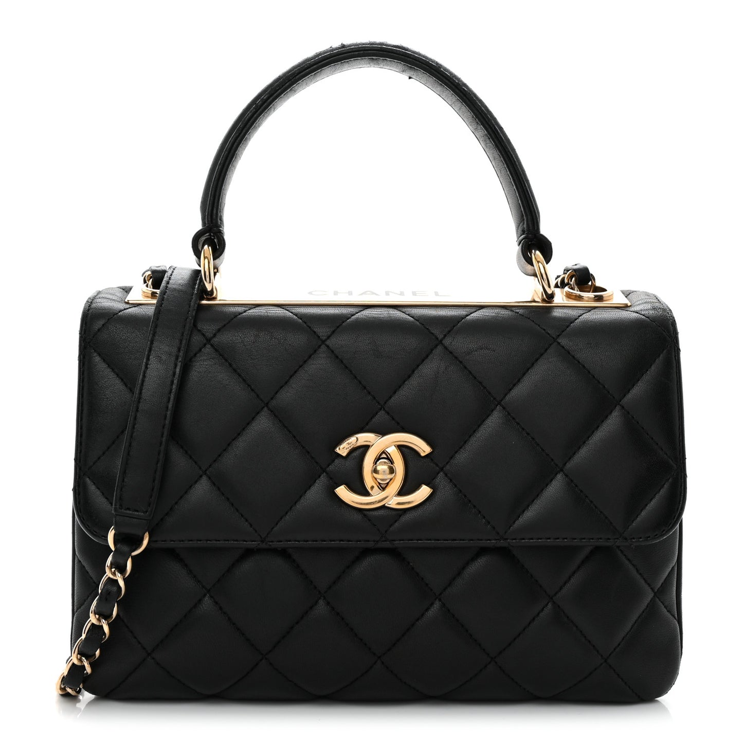 Lambskin Quilted Small Trendy CC Dual Handle Flap Bag Black