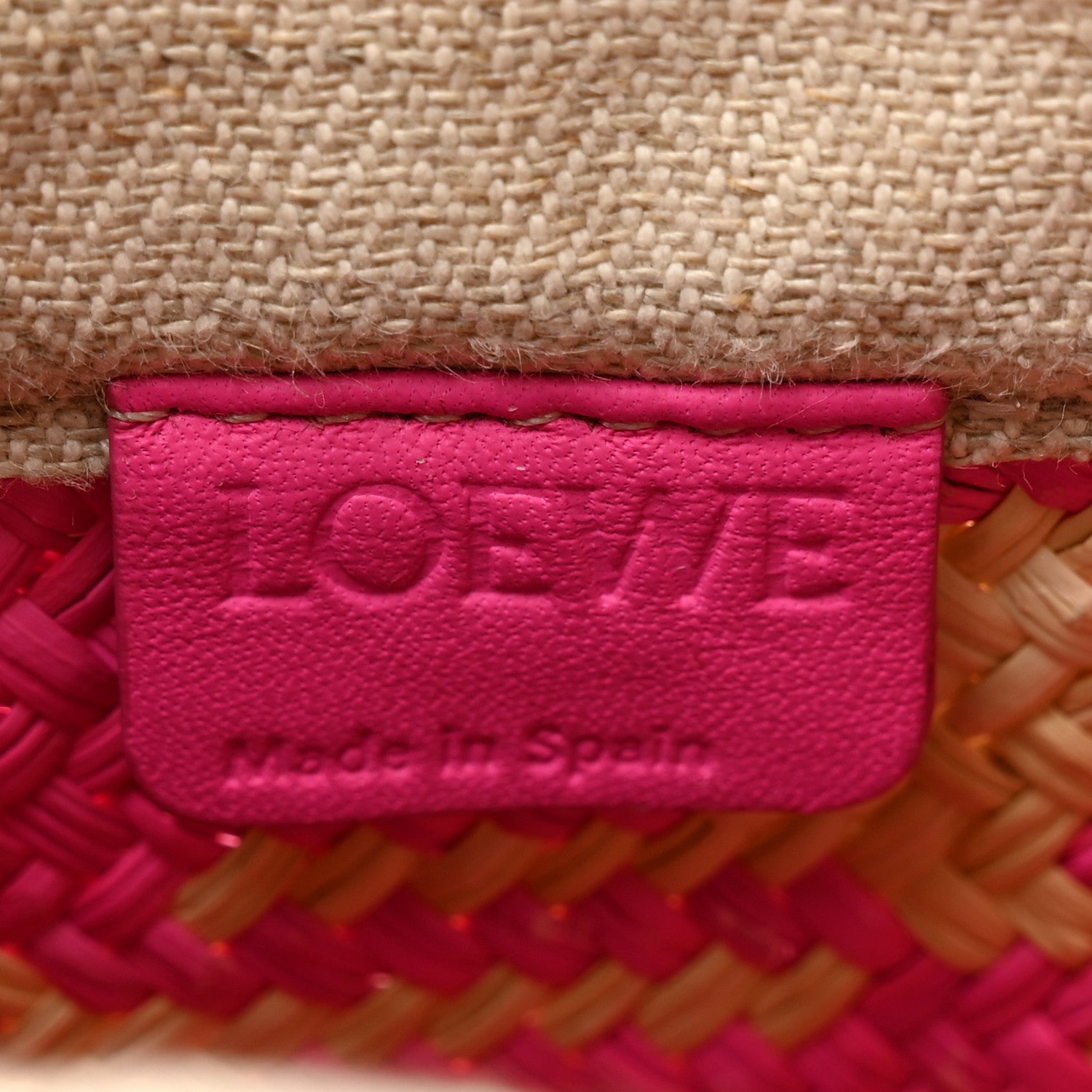 Loewe Iraca Palm Calfskin Anagram Square Pocket Bucket Bag Natural Fuchsia 6 of 12